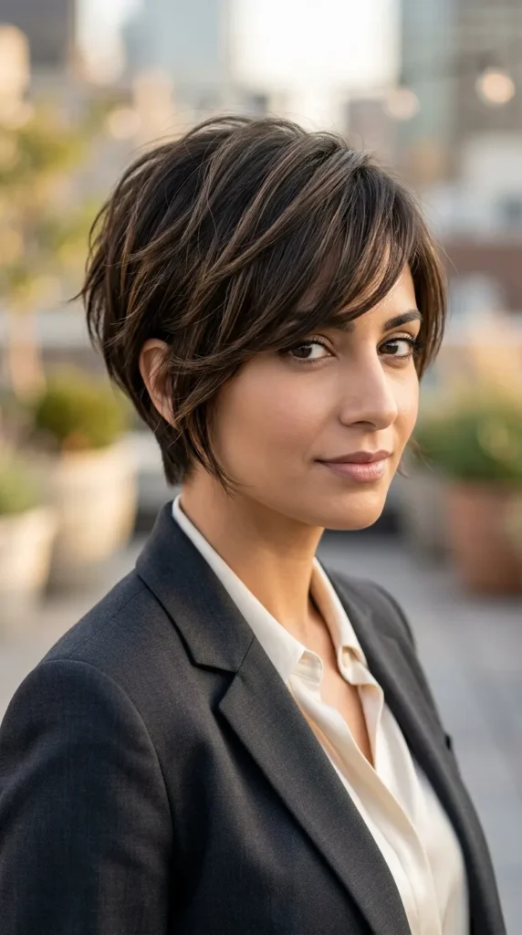 Layered Pixie for Thin Hair with Long Fringe