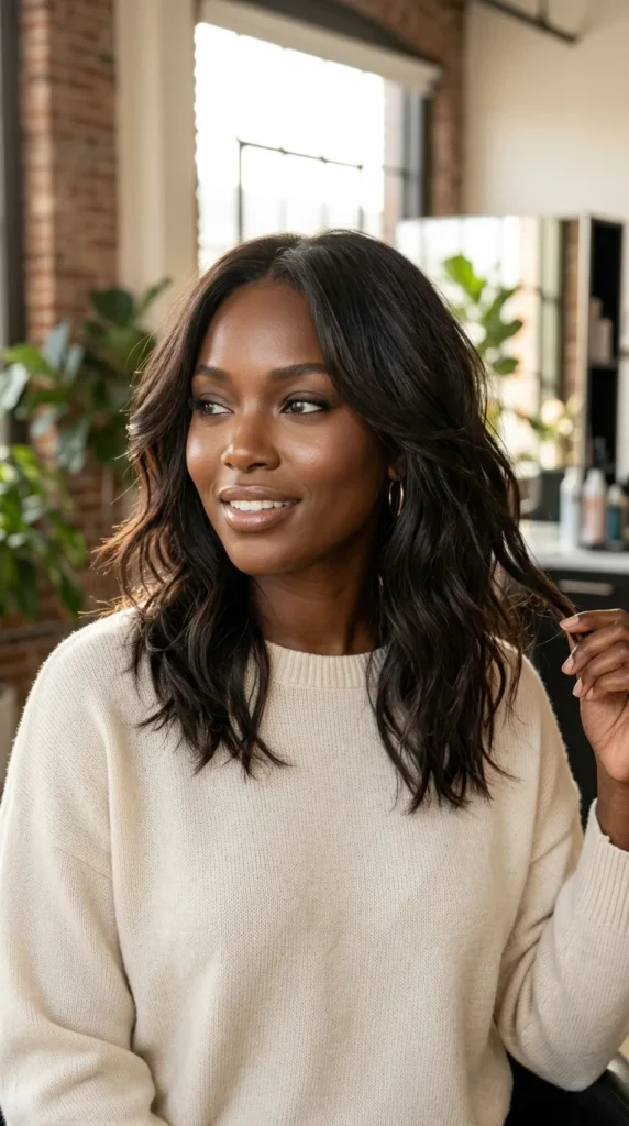 Layered Shoulder-Length Hair with Beach Waves
