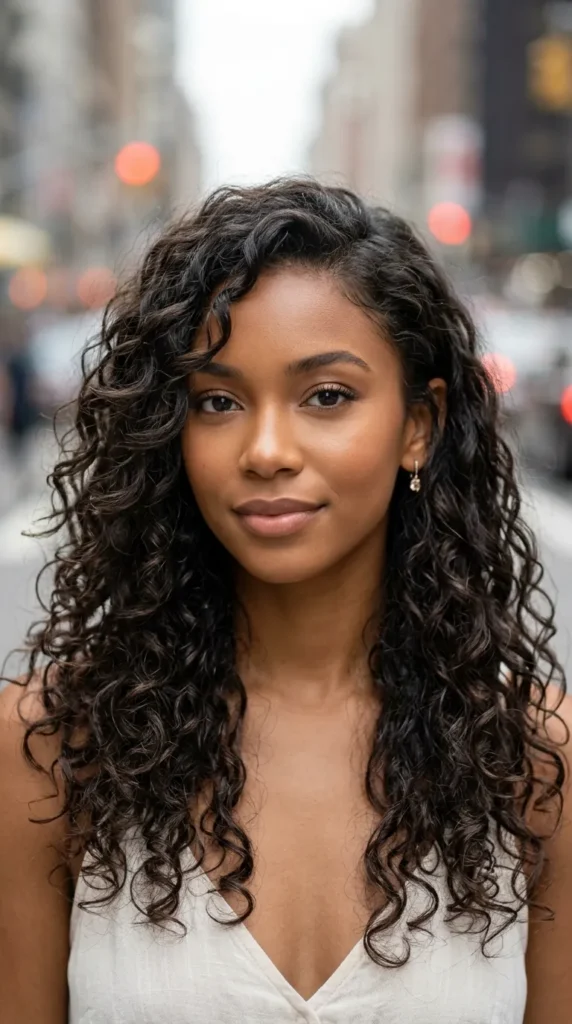 Long Curly Hair with Feathered Layers