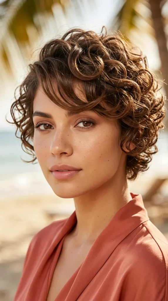 Long Curly Pixie with Side Bangs