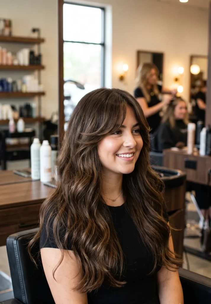 Long Hair with Butterfly Curtain Bangs