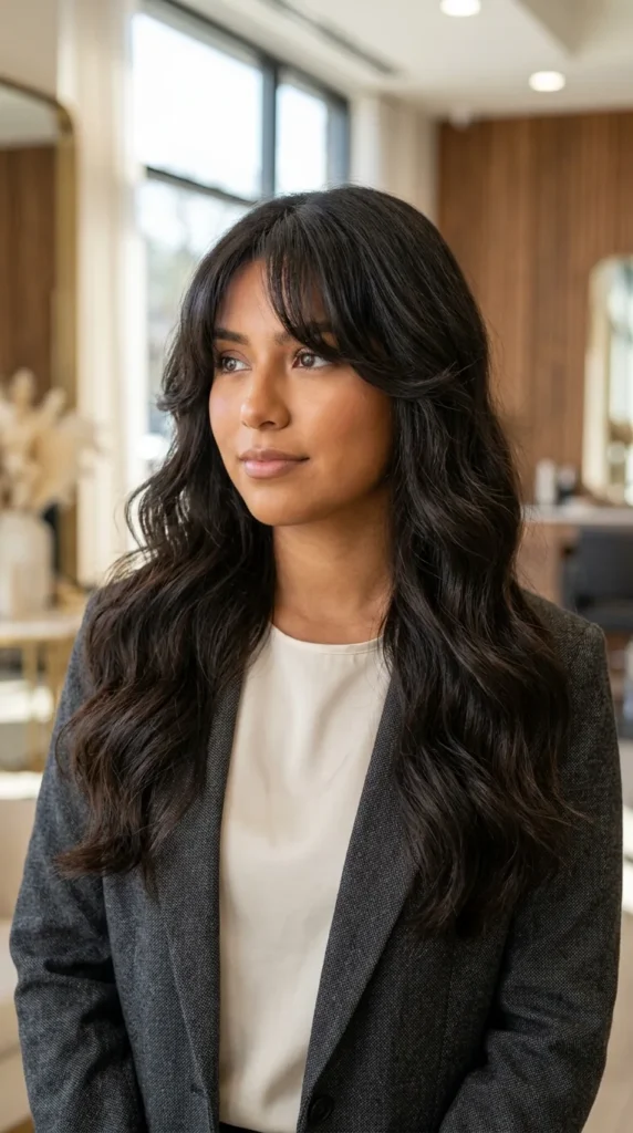 Long Hair with Curtain Bangs