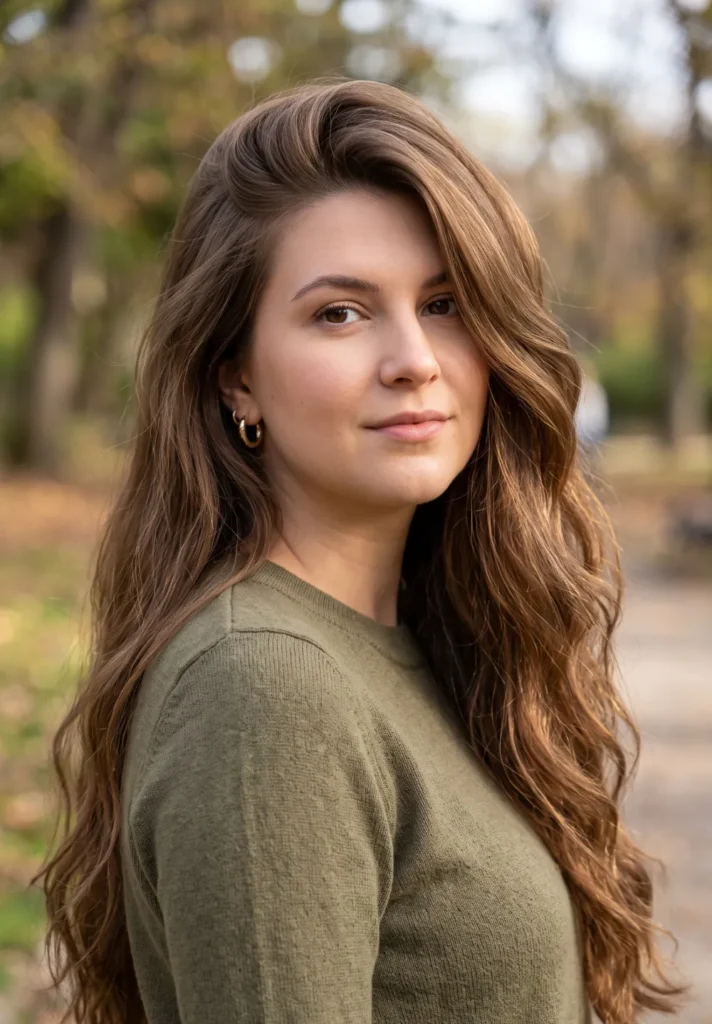Long Hair with Deep Side Part and Volume