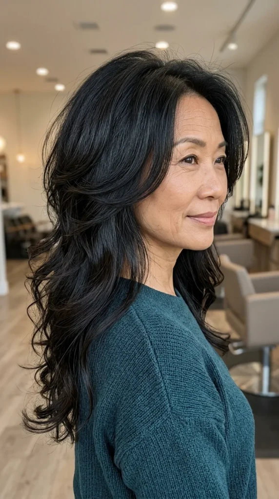 Long Layered Butterfly Haircut for Women Over 50