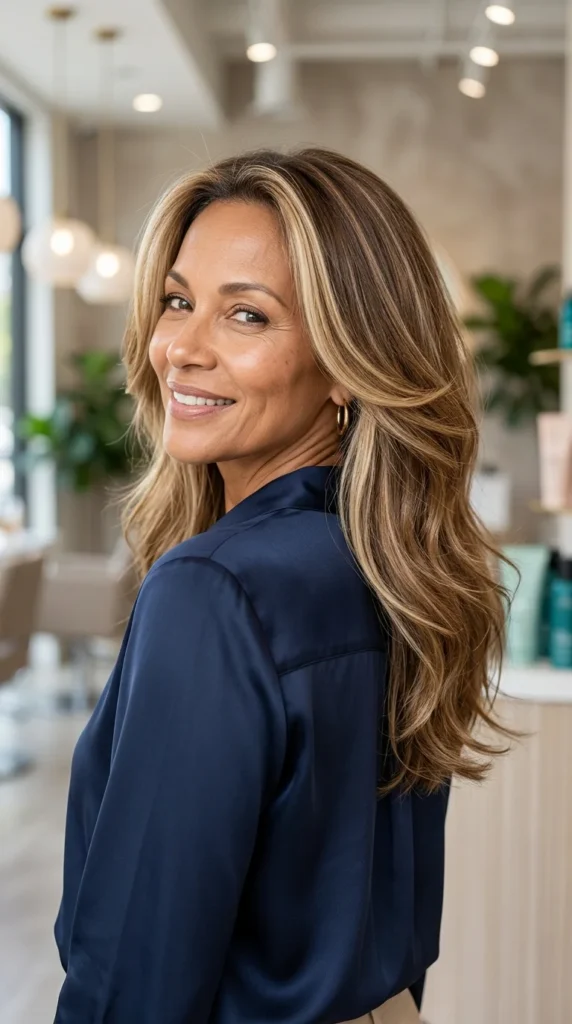 Long Layered Hair with Money Piece Highlights