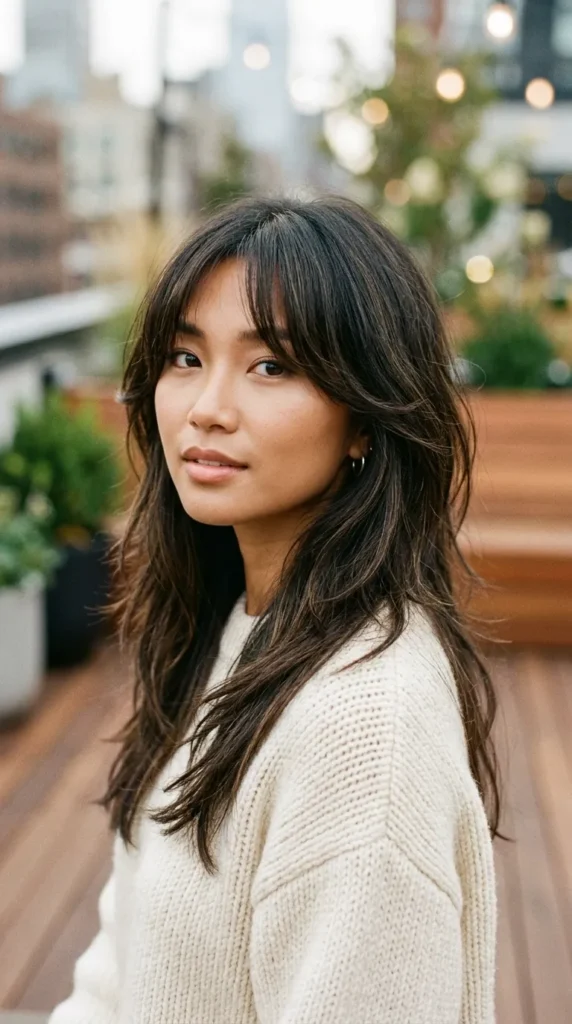 Long Shag for Thin Hair with Curtain Bangs
