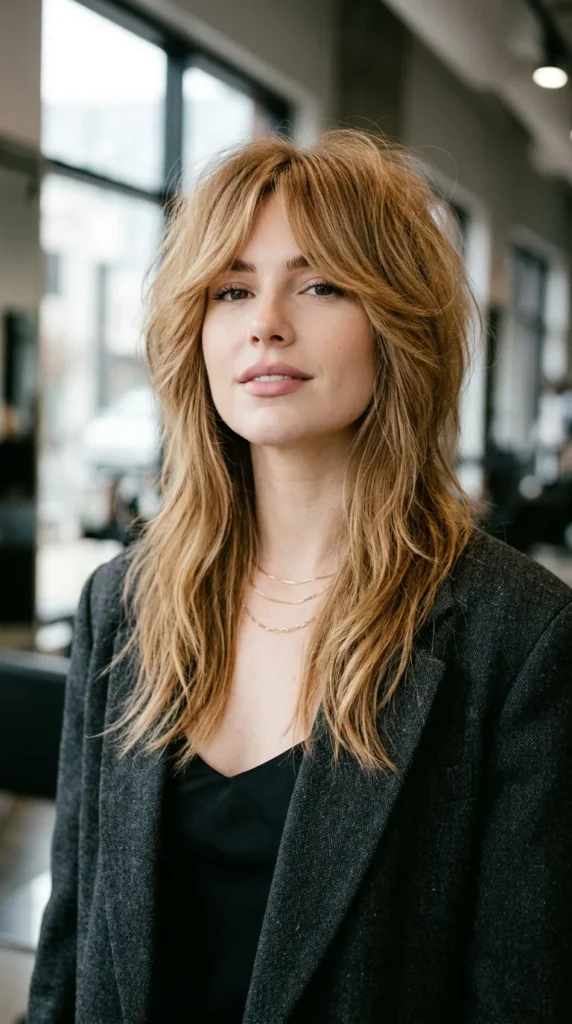 Long Wolf Cut with Curtain Bangs