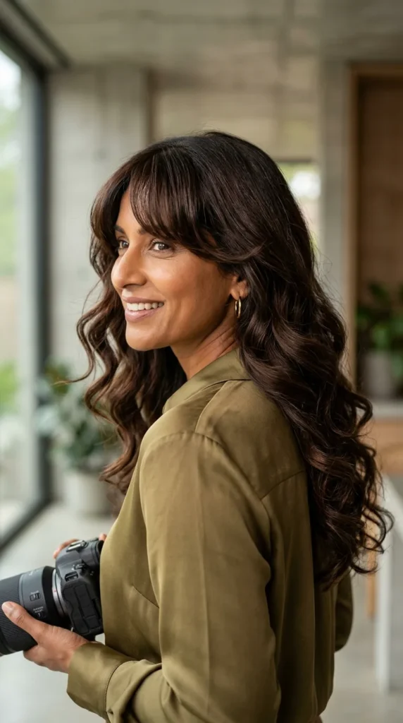 Loose Curls with Curtain Bangs