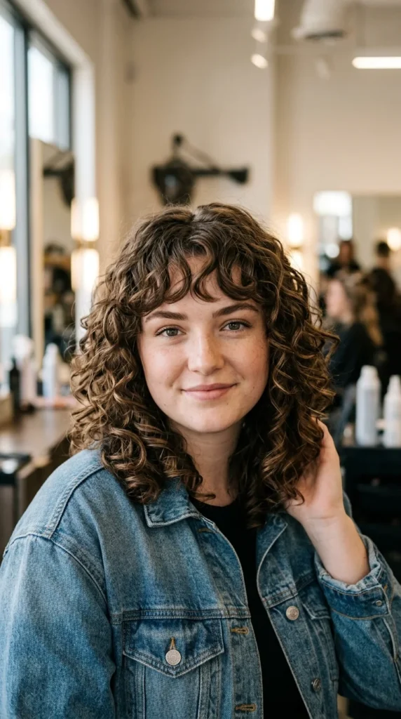 Loose Curly Hair with Curtain Bangs