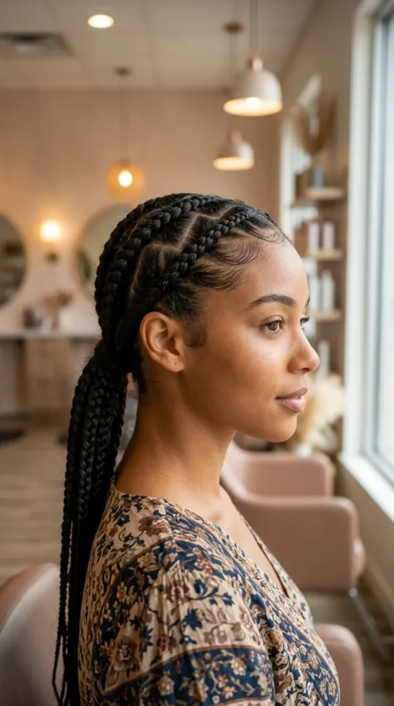 Low Braided Ponytail with Stitch Parting