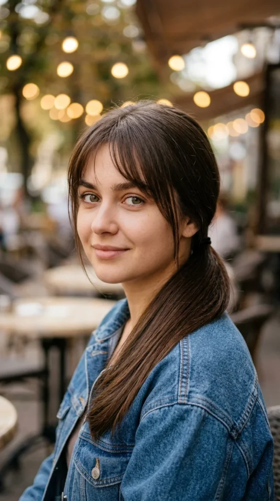Low Ponytail with Wispy Bangs