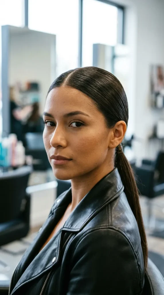 Low Sleek Ponytail with Middle Part