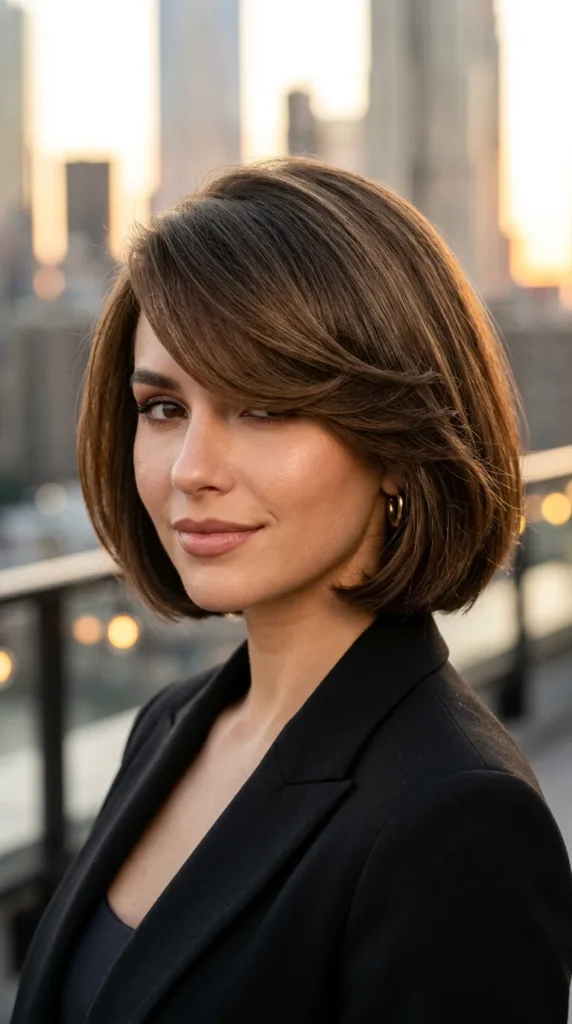 Luxe Italian Bob with Side-Swept Curtain Bangs