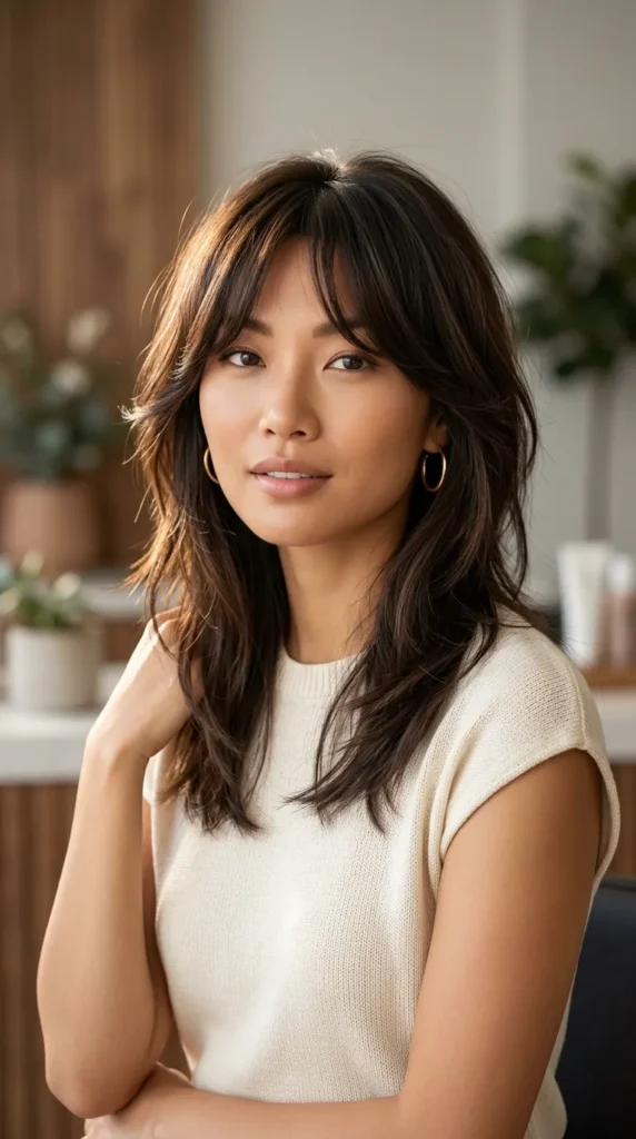 Medium Layered Hair with Bottleneck Bangs