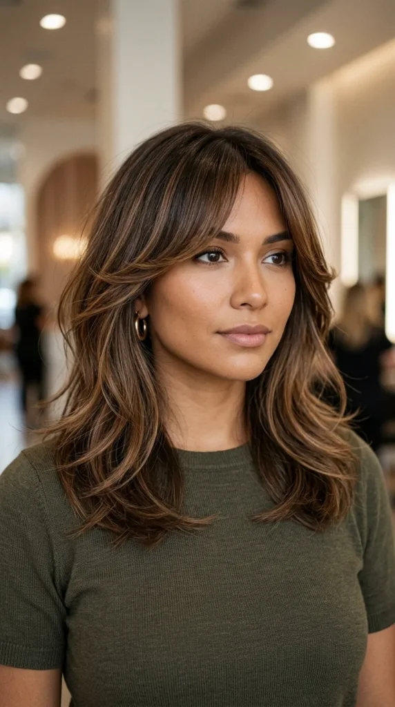 Medium Layered Hair with Curtain Bangs