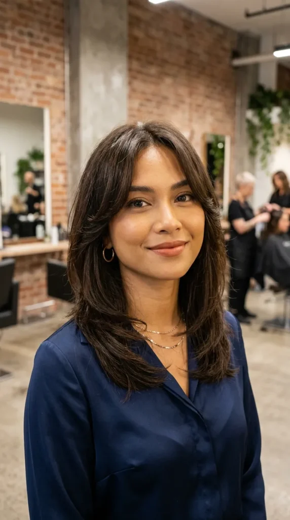 Medium Layered Hair with Curtain Fringe