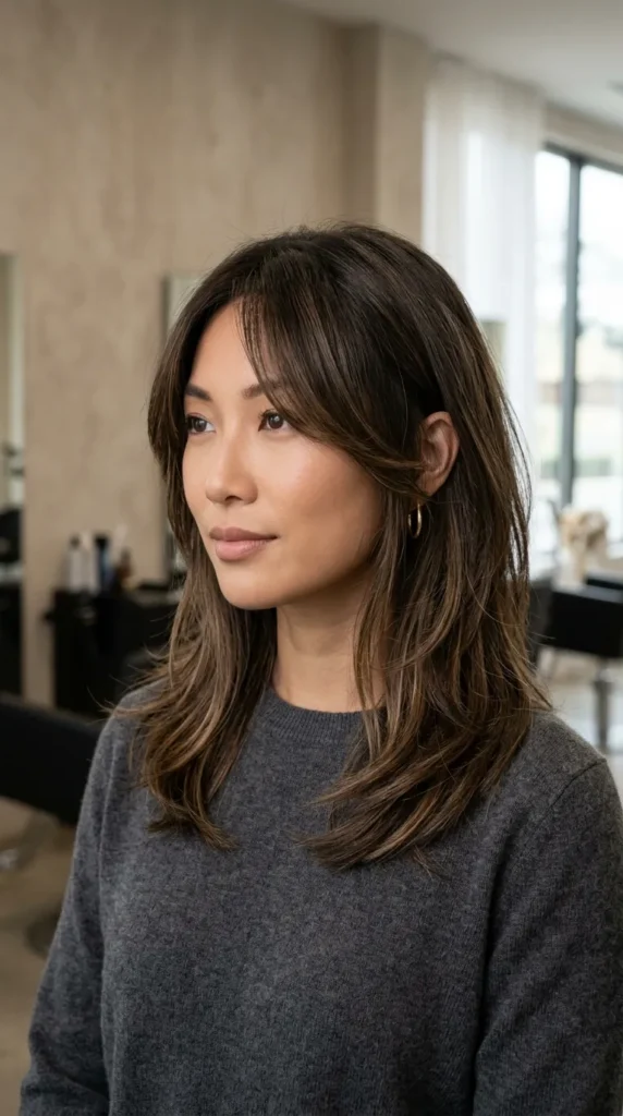Medium Layered Hair with Long Bangs
