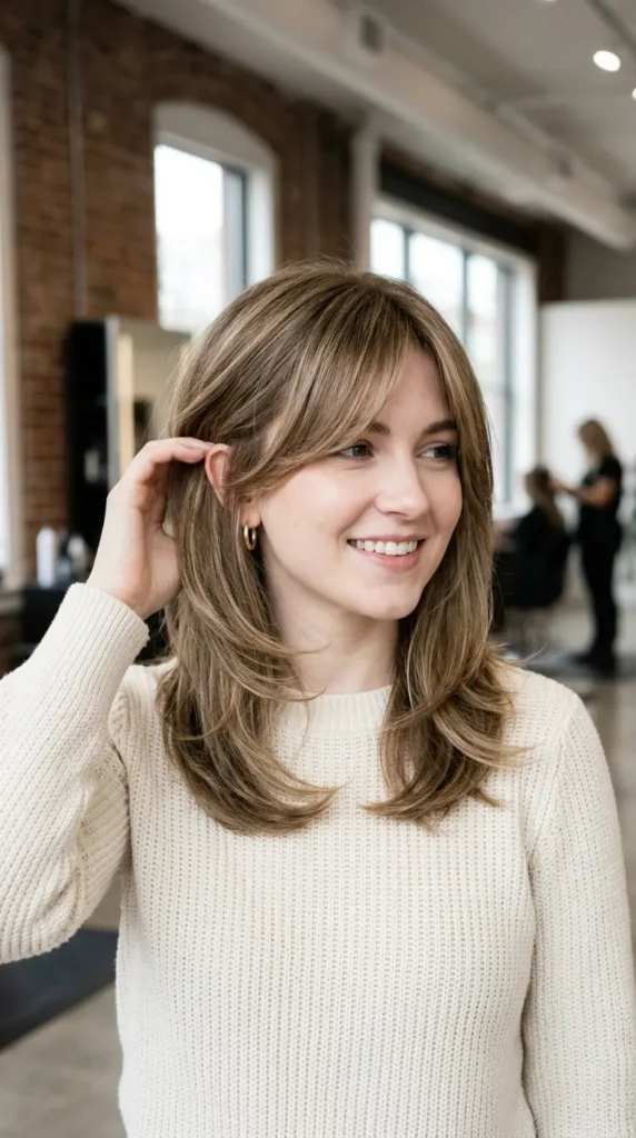 Medium Layered Hair with Side Bangs