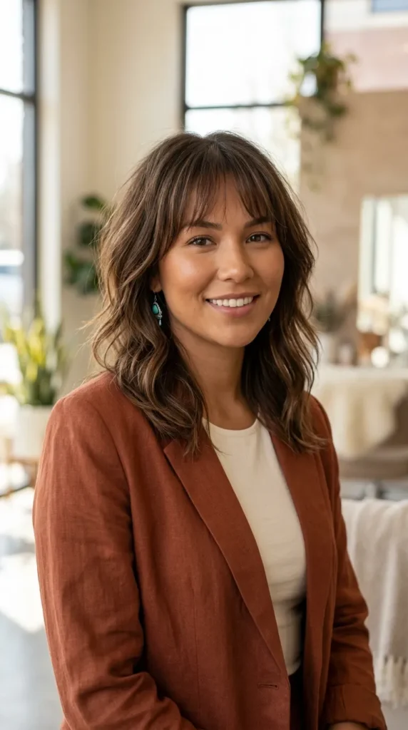 Medium Layered Hair with Wispy Bangs