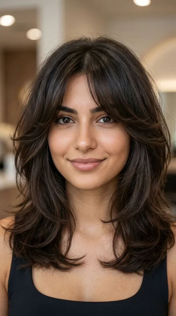 Medium-Length Layers with Curtain Bangs