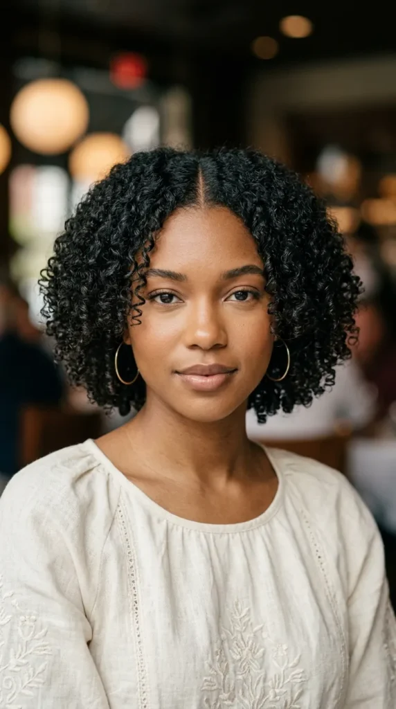 Middle-Part Curly Bob with Balanced Shape