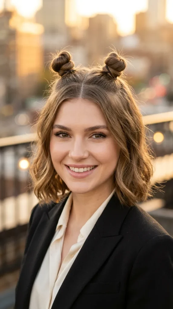 Mini Space Buns on Short Hair