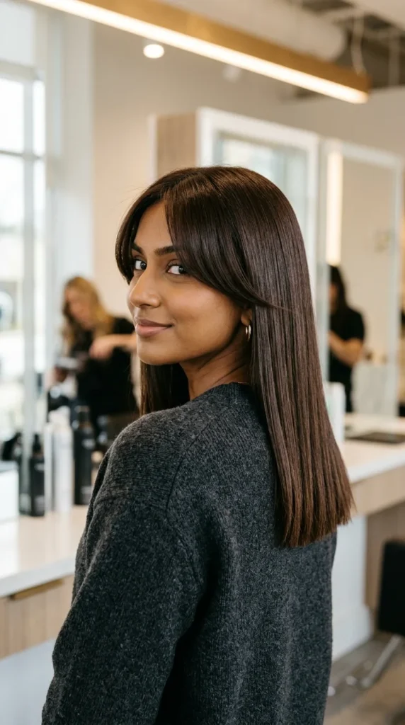 Minimalist Curtain Bangs on One-Length Hair