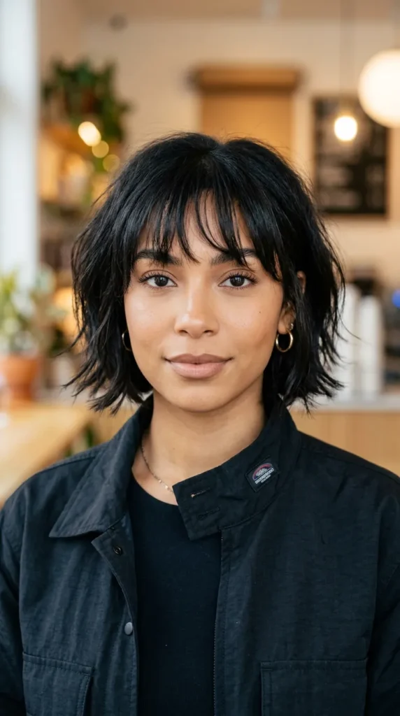 Modern Italian Bob with Soft Textured Bangs