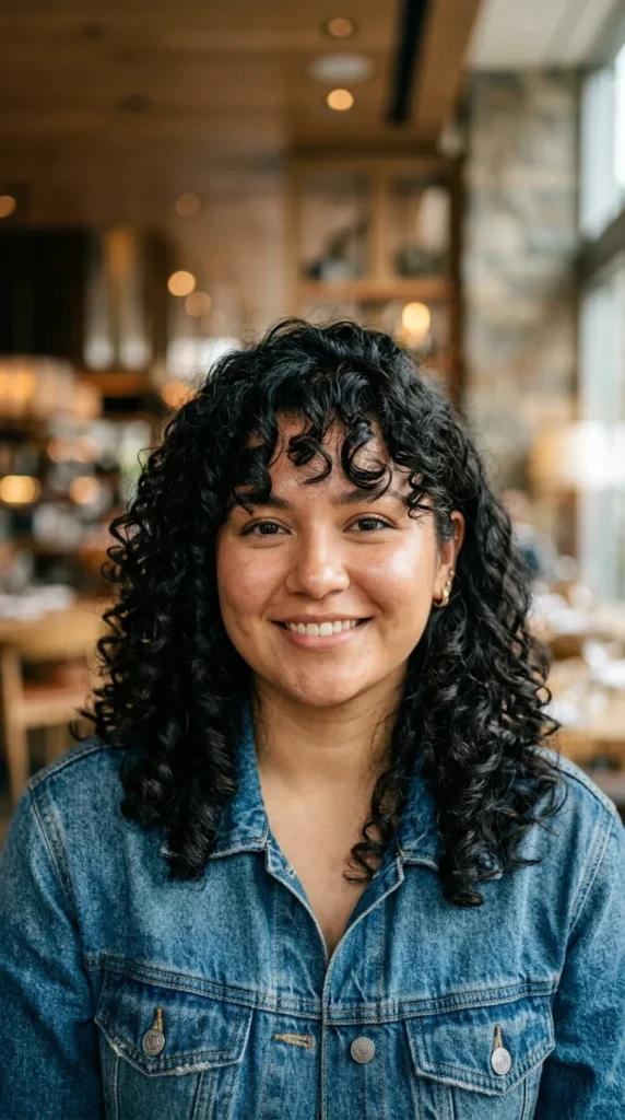 Natural Curls with Curtain Bangs