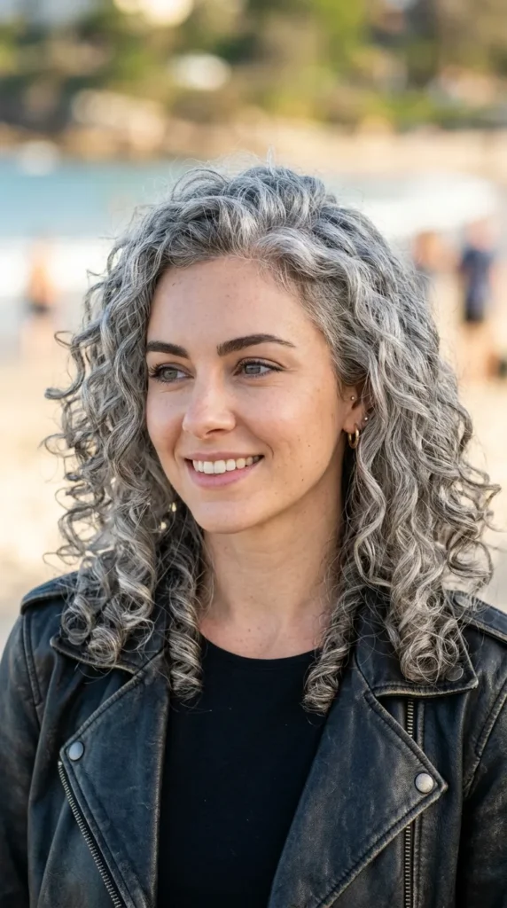 Natural Gray Curly Layered Hair