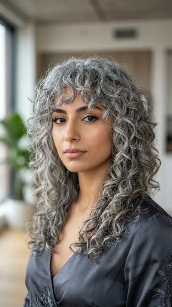 Natural Gray Curly Wolf Cut