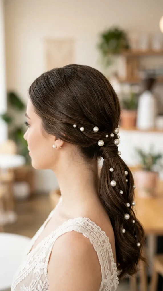 Pearl-Accented Low Ponytail