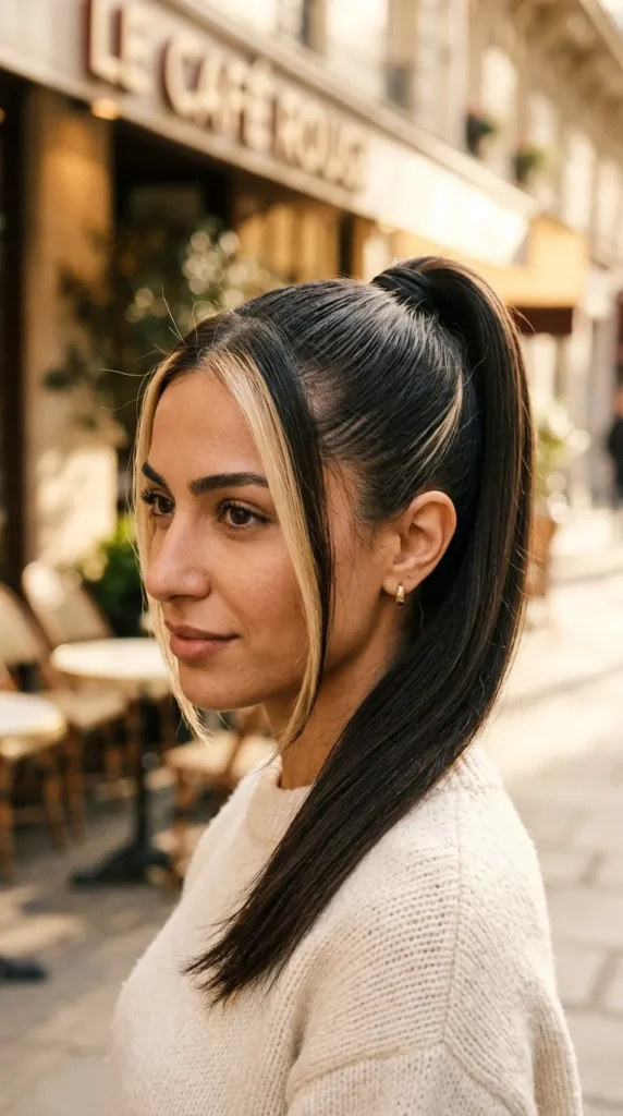 Ponytail with Money Piece Highlights