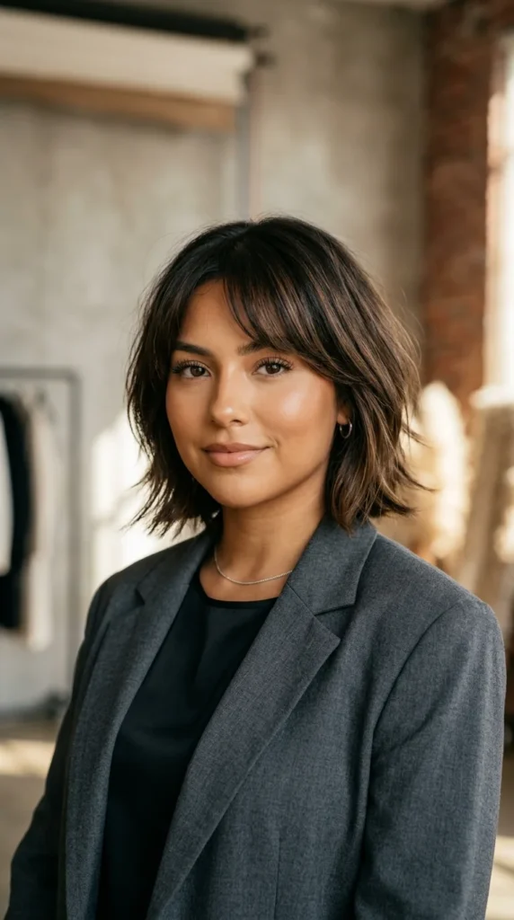 Razor Cut Bob with Curtain Bangs