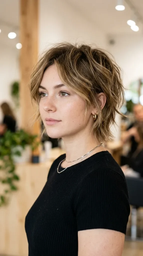 Razor-Cut Short Layers with Messy Finish