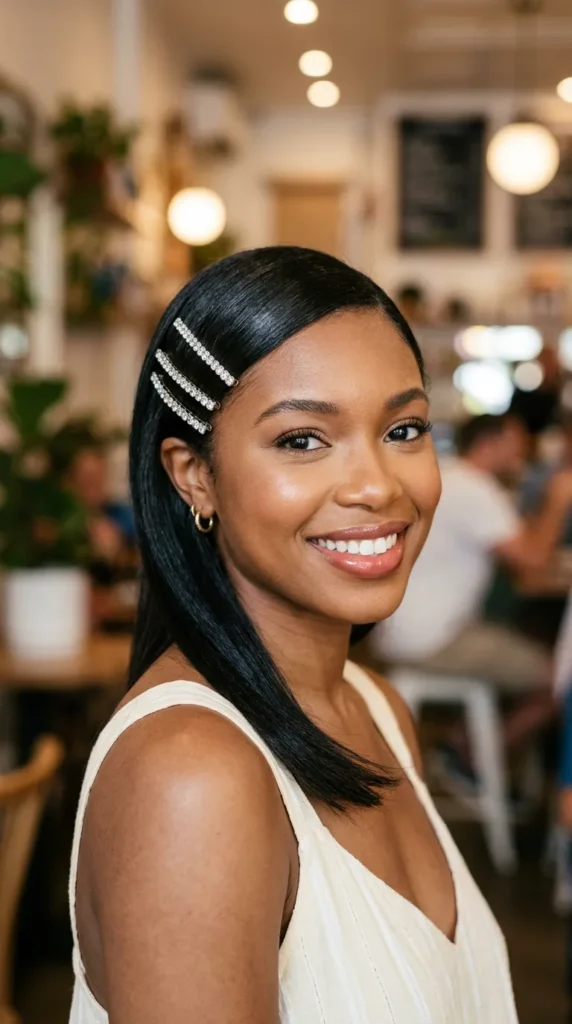 Rhinestone Barrette Party Hairstyle
