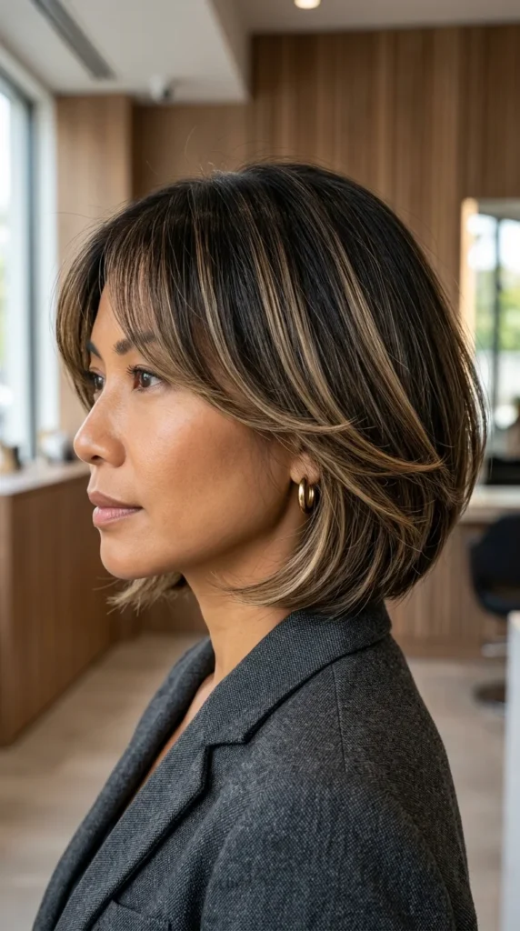 Rounded Bob with Curtain Fringe