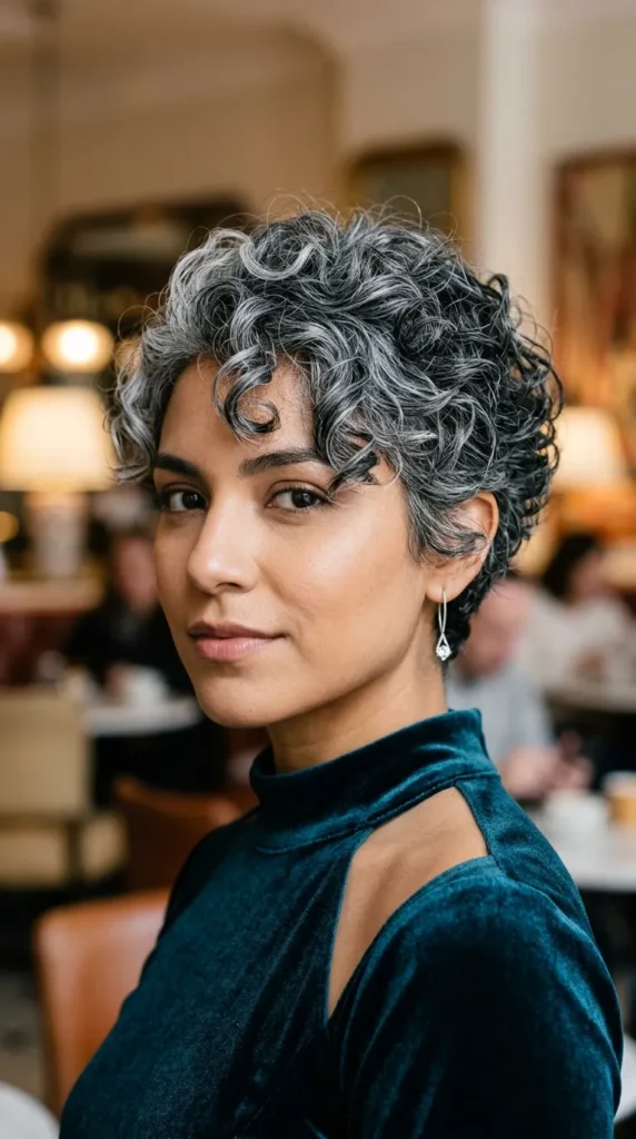 Salt-and-Pepper Curly Pixie