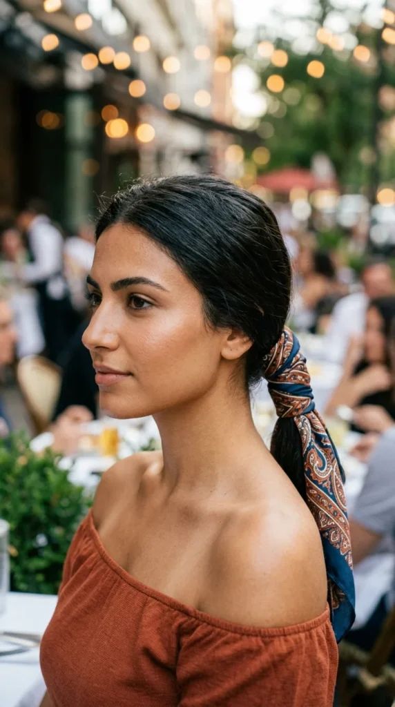 Satin Scarf Low Ponytail