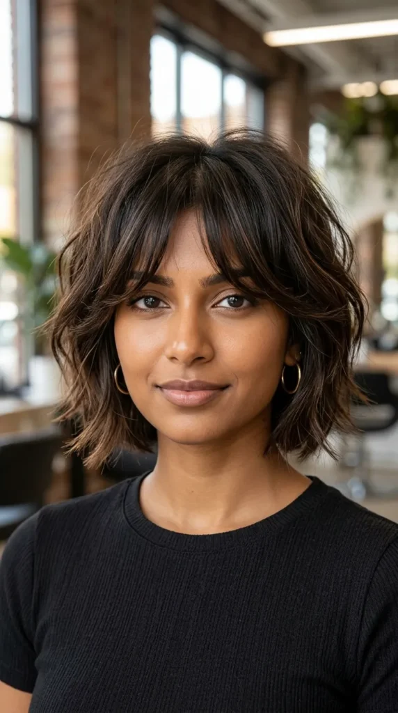 Shaggy Short Layered Bob with Curtain Bangs