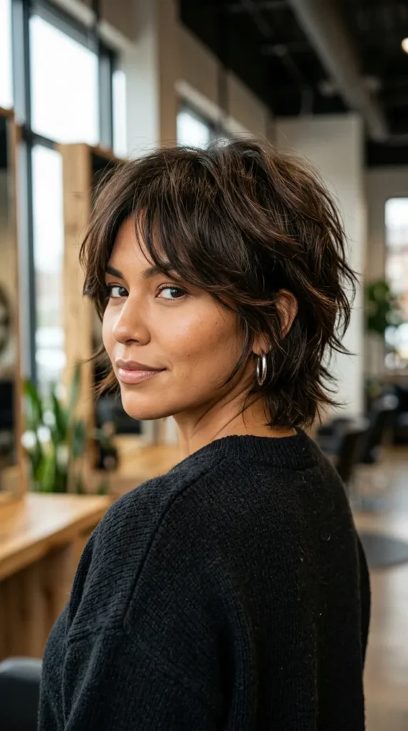 Shaggy Short Layered Crop with Curtain Bangs