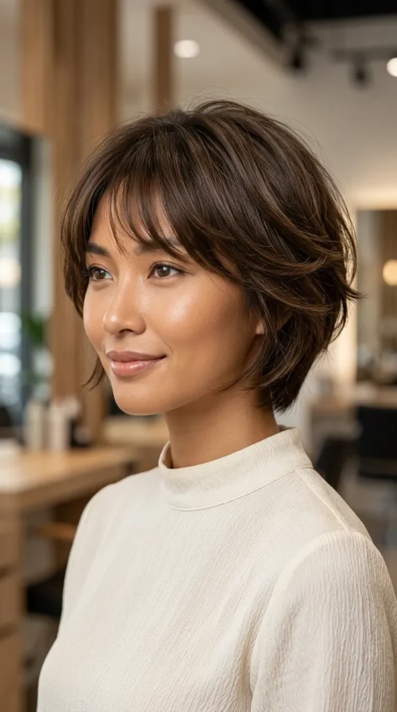 Short Feathered Layers with Wispy Bangs