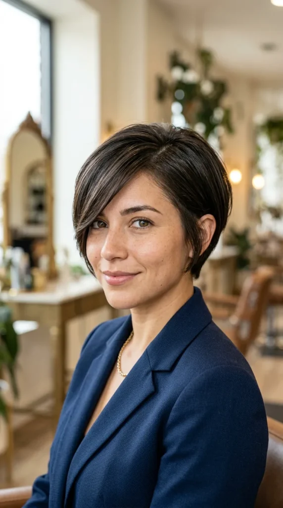 Short Hair with Side Bangs for Oval Face