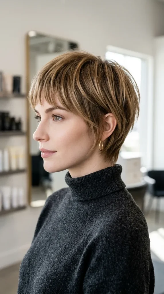 Short Layered Crop with Piecey Bangs