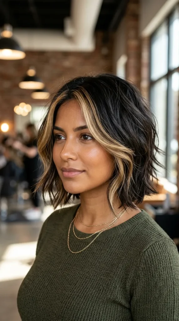 Short Layered Hair with Money Piece Highlights