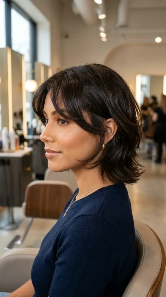 Short Layered Haircut with Bottleneck Bangs