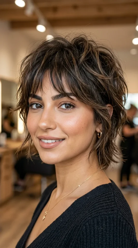 Short Shag for Round Face with Wispy Bangs