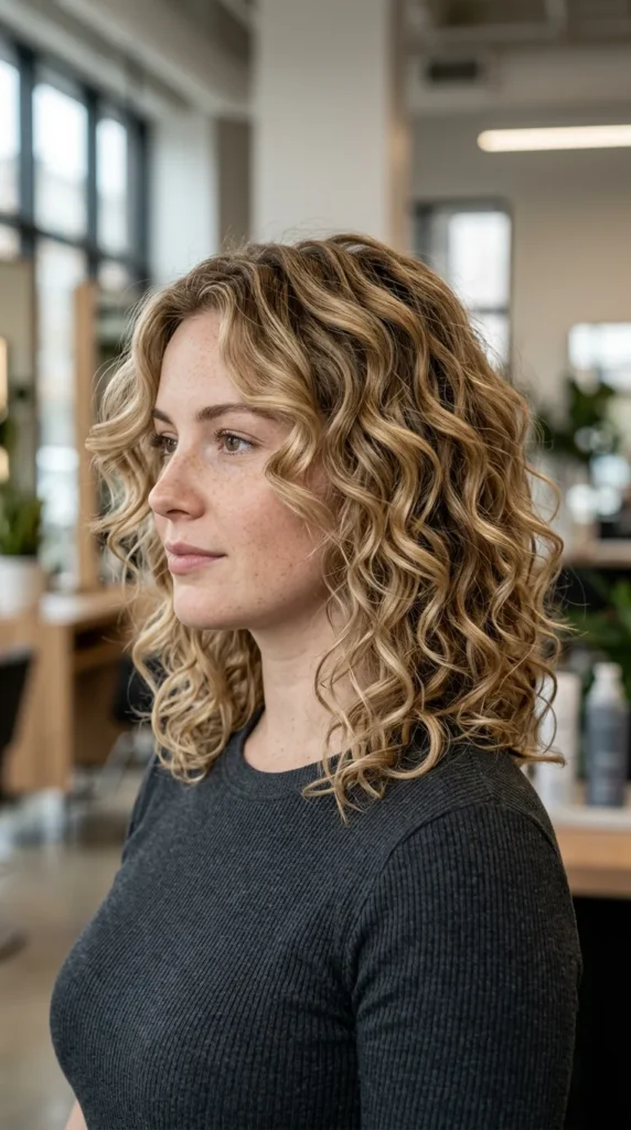 Shoulder-Length Curls for Round Face