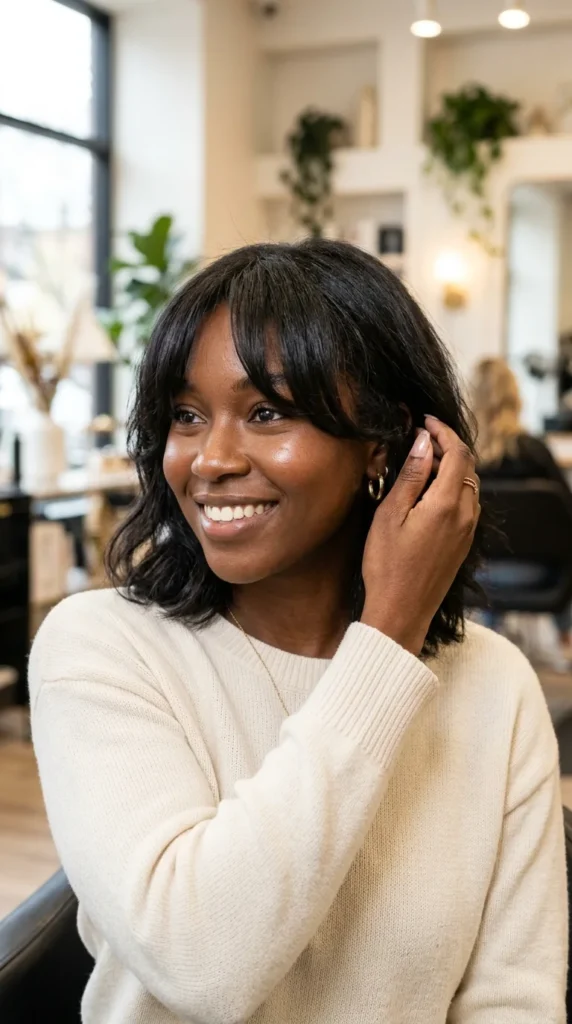 Shoulder-Length Hair with Bottleneck Bangs