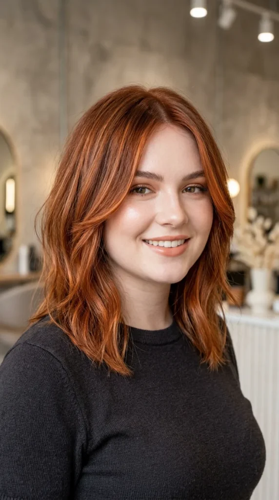Shoulder-Length Hair with Copper Balayage